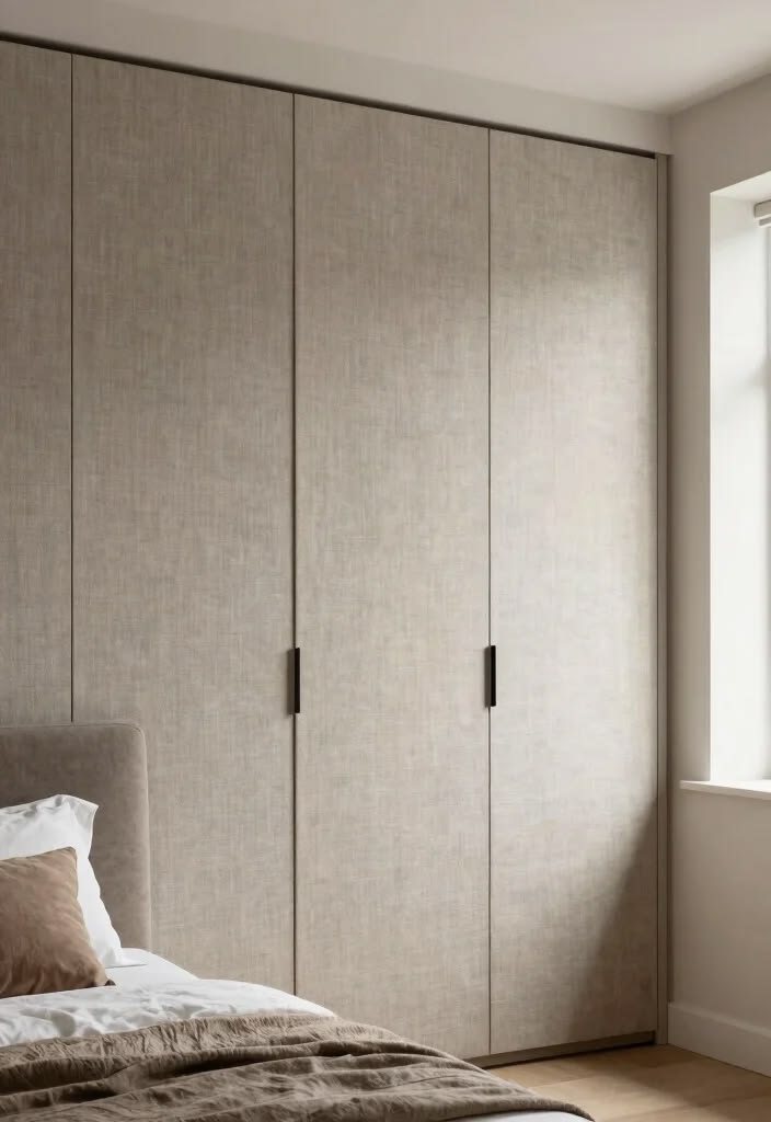 Dressing toute hauteur aux portes en panneau textile PANWOOD TEXTILE coloris lin grège